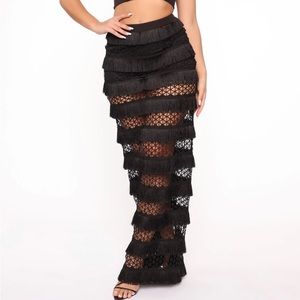 Fashioniva mermaid black widow  long fringe  skirt set with black bustier